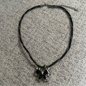 Black and Silver Bow Necklace 🎀 with Black Enamel and white crystal.